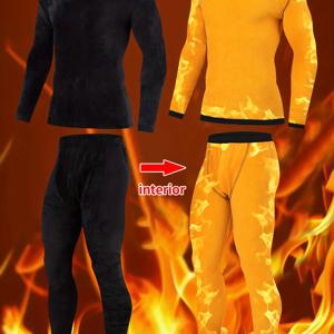 TEMU 2개 남성용 보온 내의, 가을 겨울 긴팔 팬티, 크루넥 스웨트셔츠와 팬츠 세트