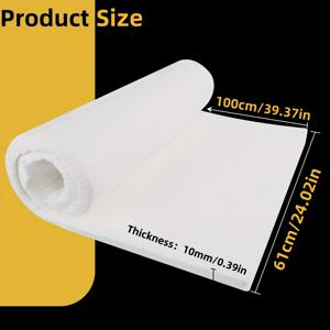 TEMU 24x39인치 고강도 산업용 세라믹 섬유 카펫 - EVA 코팅 화이트 방화 및 방음 매트, 1cm/2cm/3cm 두께 (선택), 1260°C 내열, 파이프 건조 차단, 가마, 용광로, 보일러용 연소 차단