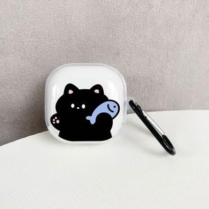 TEMU 6254 블루 피쉬 폰 블랙 캣 패턴 이어폰 케이스 - 삼성 갤럭시 버즈2/프로/갤럭시 버즈 라이브/FE 호환, 갤럭시 버즈2프로 보호 케이스, FE 이어폰 보호 케이스, 라이브 소프트 케이스, 갤럭시 버즈 프로 이어폰 케이스