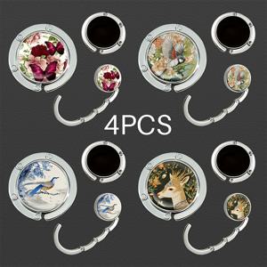 TEMU 4개 지갑 스탠드 후크, 메탈릭 마감, 튼튼하고 내구성 좋음, 컴팩트하고 정교함, 간편한 접근을 위한 공간 절약형 디자인, 가방을 안전하게 보관, 플로럴 장식의 비밀 정원 스타일