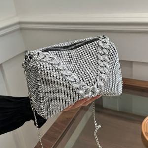 TEMU 여성용 스파클링 풀 드릴 폴카 크로스바디 백 - 체인 스트랩, 탈부착 가능한 숄더/웨이스트 스트랩, 대용량 지퍼 클로저 패브릭 파우치, 파티 및 여행용