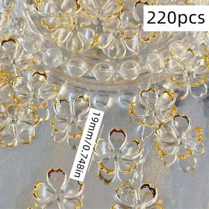 TEMU 220개 투명 아크릴 벚꽃 구슬, 금색 양각 5꽃잎 꽃 & 줄기 - 팔찌, 목걸이, 귀걸이, 반지용 DIY 주얼리 제작 - 구슬 공예용품과 호환 (구슬 팩)