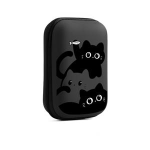 TEMU 귀여운 흑백 고양이와 물고기 EVA 하드 케이스 - 메쉬 포켓과 튼튼한 보호 기능이 있는 컴팩트 테크 액세서리 박스, 이어폰, 케이블, 충전기용 - 여행, 사무실, 스마트폰/전자기기 보관을 위한 휴대용 내구성 정리함