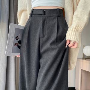 TEMU 여성용 트위드 와이드 레그 팬츠, 하이웨이스트, 드레이프드, 레그, 그레이, 가을/겨울, 벨트 없음, 직장 및 일상복으로 필수, 신상품|냉장고바지|바지