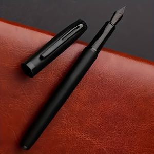 TEMU 럭셔리 티타늄 블랙 만년필 - 0.5mm/1.0mm 닙, 헤비듀티 금속 필기구, 스냅 클로저, 오른손/왼손 모두 사용 가능, 각인 가능한 선물용, 사무실, 저널링용 (잉크 미포함)