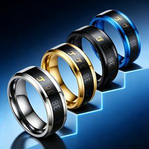 TEMU 4개 스마트 온도 감지 컬러 변환 304L 스테인리스 스틸 반지 남성용 - 생생한 디스플레이, 스타일리시한 모던 디자인, 내구성 좋은 무도금 메탈, 캐주얼 및 포멀 웨어 모두에 적합, 온도 표시 액세서리, 트렌디 아이템