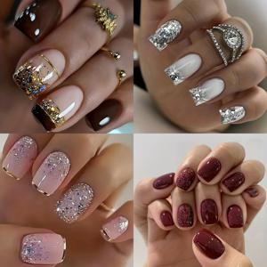 TEMU 96개 글리터 디자인, 그라데이션 효과, 다양한 색상의 프레스온 네일. 귀엽고 반짝이는 유광 인조 손톱은 신부, 패션 행사, 성인식, 졸업식, 결혼식에 완벽합니다.