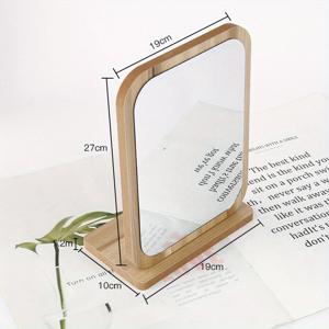 TEMU 휴대용 회전 메이크업 미러 - 나무 프레임, 회전 베이스 & 브러시드 우드, 컴팩트 라운드/소형 사이즈, 이동 중 뷰티용, 화장대 미러 (학생용) - 스마트폰 호환