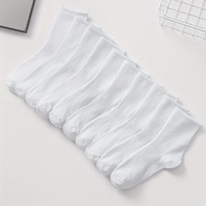 TEMU 여성용 솔리드 컬러 미드 캐프 양말 10켤레, 커플 양말, 통기성 양말, 보온 양말, 긴 양말, 캐주얼 양말, 스포츠 양말, 화이트, 부드럽고 편안한 귀여운 패션 양말, 가을 겨울 데일리웨어, 오피스, 홈, 출퇴근, 휴가 스타일링에 적합|스포츠|커플룩