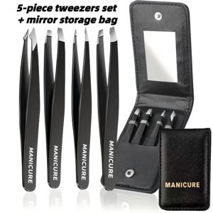 TEMU 4개 스테인리스 스틸 족집게 블랙 세트, 속눈썹 연장, 눈썹 모양 만들기, 제모, 인조 속눈썹 보조용 메이크업 도구