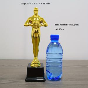 TEMU 오스카 남우주연상 트로피 - 받침대가 있는 우아한 금색 조각상, 내구성이 뛰어난 플라스틱 전기 도금 마감, 학교 상, 영화 공연에 적합
