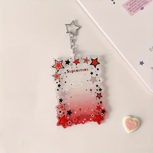 TEMU 내구성 강한 아크릴 카드 홀더 - 반짝이는 별 펜던트 포함, 그라데이션 3인치 ID 배지 케이스, 신용카드, 이름표, 학생/간호사/여행용 ID에 적합 - 가벼운 후크 & 루프 클로저, 휴일 선물