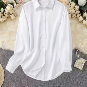 TEMU 여성용 중국식 치파오 스탠드 칼라 버튼 프론트 셔츠 - 비대칭 롱 슬리브 만다린 칼라 블라우스, 단색 클래식 우아한 사계절용, 세탁기 사용 가능 (투명하지 않음)