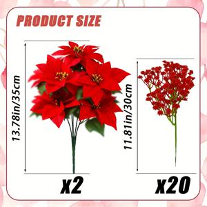 TEMU 22개입 인조 크리스마스 꽃 세트 - 베이비스 브레스와 레드 포인세티아 포함, 내구성 플라스틱, 관리 필요 없음, DIY 리스, 테이블 센터피스, 홈 데코, 파티 이벤트, 축제 트리 장식에 이상적 - 플로럴 데코, 크리스마스 꽃, 사계절용 인조 꽃, 크리스마스, 추수감사절, 이벤트 장식, 장식용 꽃 디스플레이, 오래 지속되는 장식, 시즌별 쇼핑