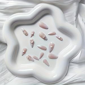 TEMU 24개입 누드 핑크 프레스온 네일 - 여성용 미디엄 길이 아몬드형 그라데이션 (누드/핑크), 광택, 베어 & 장식, 풀 커버리지 재사용 가능한 인조 네일, 매니큐어, 웨딩, 파티, 데일리용
