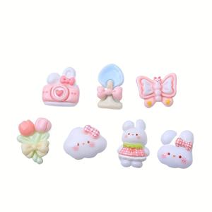 TEMU 20개 만화 시리즈 레진 장식 비즈 | 귀여운 토끼 카메라와 나비 납작 뒷면 스티커의 랜덤 믹스 (공예 및 장식용)