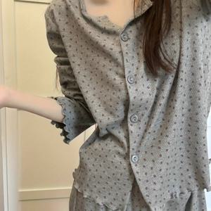 TEMU 여성용 한국 스타일 스위트 플로럴 프린트 잠옷, 봄/가을 시즌, 라운드넥 가디건, 긴소매, 긴 바지 라운지웨어 세트|잠옷|냉장고바지|가디건