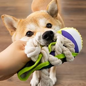 TEMU 강아지 슬리퍼 장난감 | 패브릭/캔버스 로프 매듭 디자인, 걸이 루프, 무독성, 모든 품종에 안전, 치아 발달 및 치아 청소, 삑삑이/삑삑이 없는 옵션, 폴리에스터 소재, 배터리 없음