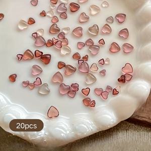 TEMU 가을/겨울 마야르드 컬러 시리즈 네일 아트 추가품 20개입, 밝은 커피색 투명 귀여운 작은 하트 3D 혼합 네일 장식 보석, 네일 아트 용품, Y2K, 네일 디자인 장식 부품, 네일 추가품