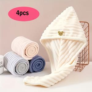 TEMU 4개입 두꺼운 코랄 플리스 타월 | 빅사이즈, 부드럽고 내구성 좋음, 긴머리 및 짧은 머리에 적합, 목욕, 수영, 해변 사용, 손 필요 없음|비치타올