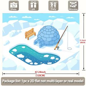 TEMU 2D 평면, 2D 평면 배너 1개, 아이글루와 얼어붙은 호수가 있는 북극 얼음 낚시 장면, 가족 파티 행사, 결혼식, 생일 파티, 성인 의식, 크리스마스, 추수감사절, 사계절, 현관, 방 장식, 실내/야외 축하, 세례식 파티, 부모님과 파티 플래너를 위한 완벽한 선물, 폴리에스터 배너, 2D 평면