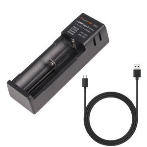 TEMU POWERKAN 리튬이온 배터리 충전기, 싱글 슬롯 고속 2A 출력, 5V USB 입력, 3.7V 리튬이온 배터리 호환: 21700, 18650, 20700, 10440, 14500, 18500, 16340, 17500, 26650, 32650. 배터리 충전