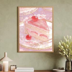 TEMU 1개 5D 원형 페인팅 | 딸기 체리 케이크 테마, 캔버스, 아크릴 페인트, 크기 30x40 cm/11.8x15.7인치, 초보자 및 공예 애호가에게 이상적, 거실, 침실, 서재 및 기타 실내 공간에 적합, 라마단 선물로 훌륭|아크릴물감