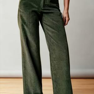 TEMU 여성용 우아한 코듀로이 롱 팬츠 | 단색, 레귤러 핏, 버튼 플라이 클로저, 포켓 디테일, 봄/여름/가을에 적합