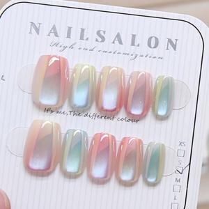 TEMU 10개입 그라데이션 고양이 눈 프레스 온 네일 | 숏 발레 쉐입, 캔디 컬러, 글로시 마감, 간편한 부착 및 재사용 가능, 살롱 퀄리티 룩 네일 용품