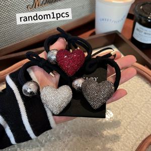 TEMU 컬러 라이트 럭셔리 반짝이는 풀 라인스톤 하트 헤어타이, 고급스러운 가발 헤어스타일 액세서리 (번과 포니테일용)