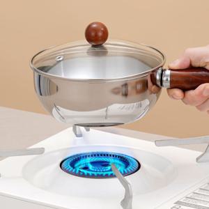 TEMU 다용도 스테인리스 스틸 냄비 및 프라이팬, 소스 조리에 적합, 내열성 나무 손잡이 특징 | 인덕션 조리기에 적합, 미끄럼 방지, 균일한 열 분산 - 기숙사, 사무실, RV, 작은 주방에 적합