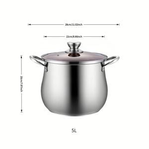 TEMU 가정용 인덕션 쿠커용 대용량 스테인리스 스틸 요리 냄비, 두꺼운 넘침 방지 다용도 수프 죽 요리용 х, 찌개 냄비