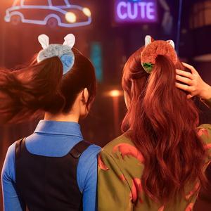 TEMU 여성을 위한 귀여운 플러시 동물 머리끈 2개 세트, 토끼 귀 머리끈, 여우 귀 머리끈, 부드러운 탄성 포니테일 액세서리, 헤어 애호가를 위한 완벽한 선물