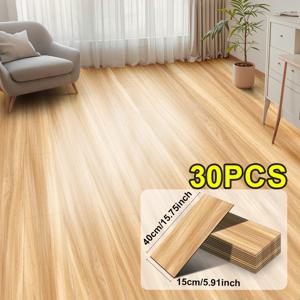 TEMU 30개 자체 접착식 우드 그레인 바닥 스티커 | 15cm x 40cm, 두꺼운 IXPE 소재, 떼어내어 붙이는 방식, 내마모성, 간편한 청소, 사실적인 나무 타일 디자인, 거실, 침실, 주방에 적합