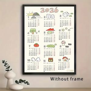 TEMU 2D 평면, 1개 무테 2026 달력 벽걸이 - 모던 수채화 월간 플래너, 가로 레이아웃, 가로 걸이 차트, 홈 오피스, 거실, 침실용 - / 연간 보기 (테두리 없음), 2D 평면|달력|달력|캘린더