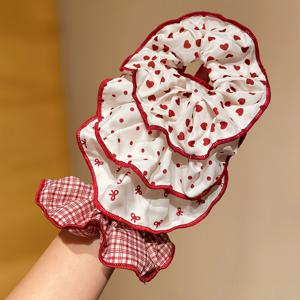 TEMU 4개 프렌치 빈티지 레드 엣지 하트 물방울 리본 프린트 헤어링 |, 데이트, 쇼핑, 축제 선물로 이상적