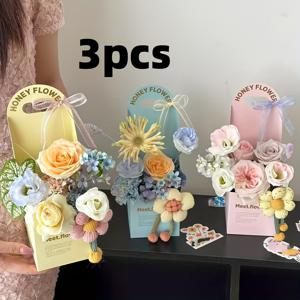 TEMU 그녀/그를 위한 선물 - 러플 엣지와 리본 핸들이 있는 3가지 우아한 부케 토트 박스 - 마카롱 핑크, 옐로우, 그린, 퍼플, 오렌지 - 내구성 있는 종이 선물 가방, 웨딩, 생일, 어머니날, 브라이덜 샤워에 적합 - 우아한 파티 선물 및 부케 포장