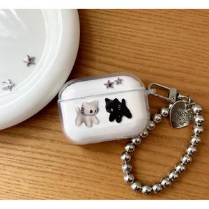 TEMU 에어팟 1/2/3/4/Pro/Pro2/Pro3 보호 케이스, 흑백 고양이 키트 | 투명 플라스틱, 스크래치 방지, 소프트 케이스 타입