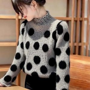 TEMU 한국식 감성 그레이 도트 터틀넥 스웨터 여성 가을 겨울 신상 연령감소 멀티핏 소프트 왁스 스웨터 탑