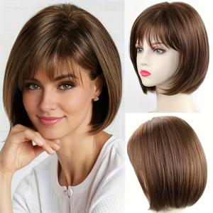 TEMU 여성용 내추럴 숏 인조 가발, 안정적이고 가벼운 착용감, 얼굴 라인 연출을 위한 자연스러운 풍성함, 손상 없이 간편한 스타일링, 일상 출퇴근, 직장, 캐주얼 외출, 파티용, 할로윈 및 크리스마스 패션 가발 액세서리