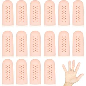 TEMU 16개입 통기성 천공 젤 핑거 코트 - 부드러운 실리콘 커버, 상처, 건선, 습진에 적합, 모든 연령대 - 손톱 & 큐티클 보호, 상처 관리, 민감한 피부, 일상 사용 및 치료용