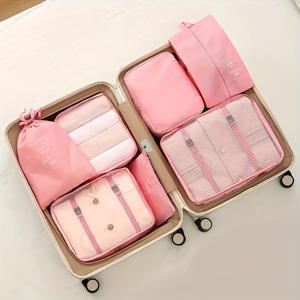 TEMU 7피스 대형 여행 가방 세트 - 옷, 속옷, 신발 수납용 헤비듀티 나일론 캐리어 스토리지, 멀티컬러(레이크) 지퍼 수납칸, 휴가 및 여행용 패킹 큐브