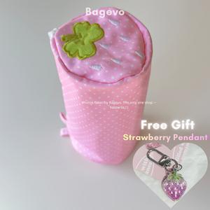 TEMU 2개 딸기 메이크업 세트 | 휴대용 도트 펜슬 케이스 & 클로버 자수 화장품, 여성용 핑크 세트, 발렌타인데이 선물, 접이식, 경량, 지퍼 잠금, 키체인 액세서리|필통