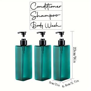 TEMU 3팩 500ml 리필 가능 플라스틱 샴푸, 컨디셔너, 바디워시 디스펜서 병(가정 욕실 장식용 방수 라벨 포함) - 샤워 비누 용기 전기 필요 없음