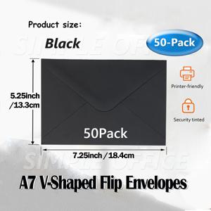 TEMU 30/50개 블랙 A7 봉투, 5x7 사진용 플립탑 봉투, 감사 편지, 카드, 생일 축하 카드, 초대장, 결혼식, 청소년 세례, 파티 초대장 봉투 5.25인치 x 7.25인치