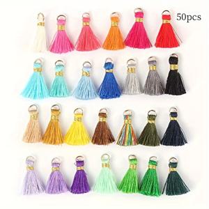 TEMU 50개입 미니 술 장식, 고리 포함 수제 공예용 술 펜던트, 귀걸이, 목걸이 제작 및 기타 예술 DIY 재료용, 혼합 세트|귀걸이|목걸이