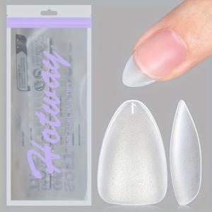 TEMU 180개 짧은 아몬드형 풀커버 인조네일, 15가지 사이즈 프로스티드 아크릴 네일팁, 네일샵용 프레스온네일 젤네일 키트 네일 용품
