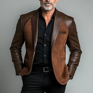 TEMU 남성 캐주얼 폴리에스테르 - 100% 폴리에스테르 라펠 블루존 재킷, 단색, 짠, 비늘 없는 원단, 버튼 디테일, 봄/가을용 레귤러 핏 - 성인 사이즈