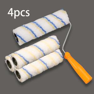 TEMU 파란색과 흰색 줄무늬가 있는 8인치 대형 전문가용 페인트 롤러 4개 세트 - 튼튼하고 잡기 쉬운 오렌지색 손잡이로 벽 페인팅 및 스테인팅을 간편하게, 애호가와 전문가 모두에게 적합