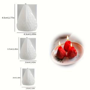 TEMU 3D 딸기 캔들 실리콘 몰드 세트 3개 - DIY 향초용, 발렌타인데이 & 생일 파티 홈 데코 | 신선한 베리 & 플로럴 장식 몰드
